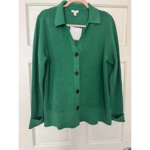 NWT J.Jill Collard Button Front Textured Cardigan in Sweet Grass, M - Picture 2 of 8